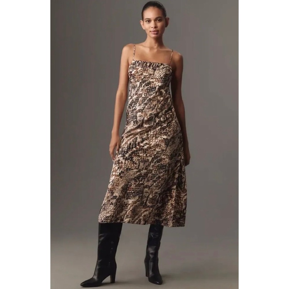 By Anthropologie Square-Neck Satin Slip Dress Python Snake Print L Contemporary‎